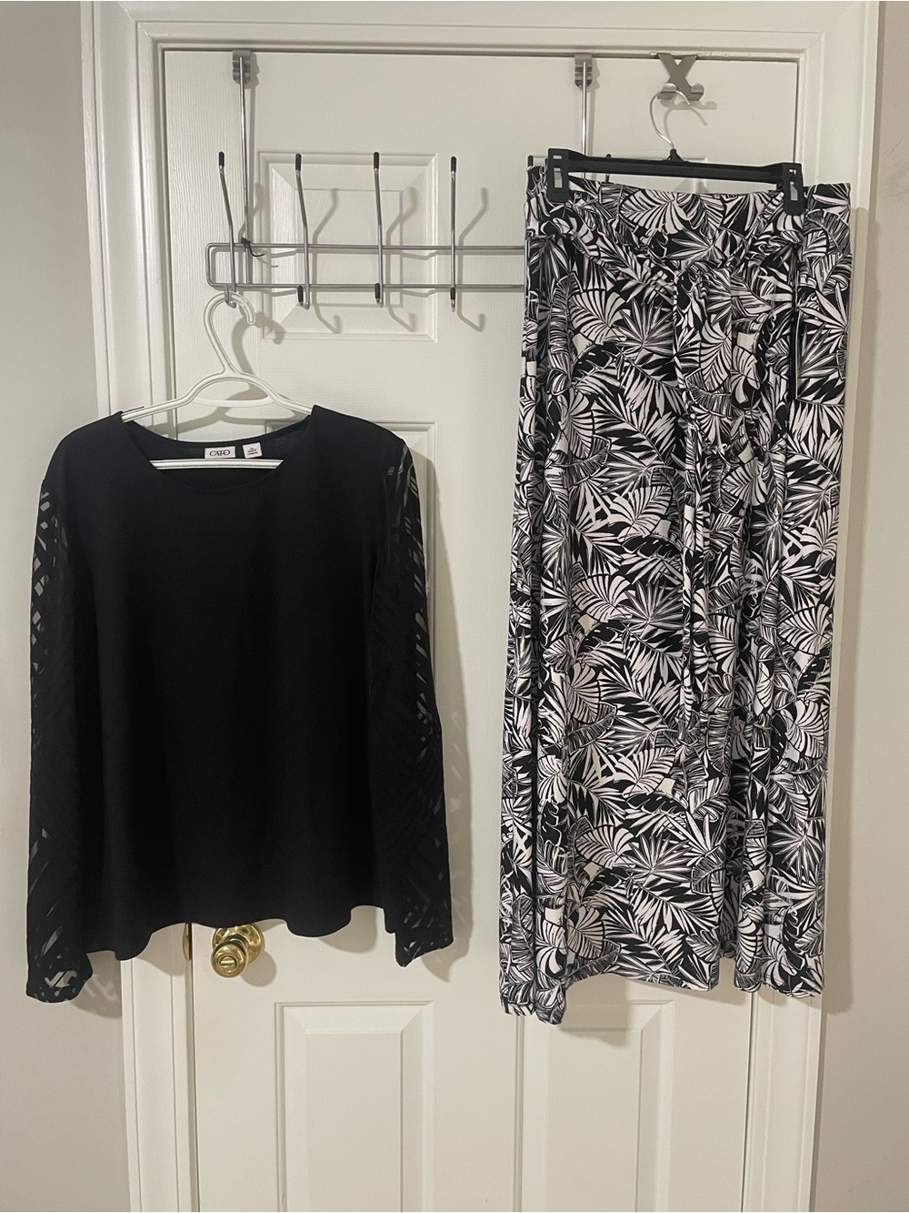 Black & White Tropical Print Maxi Skirt xl Cato mesh sheer xl sleeves